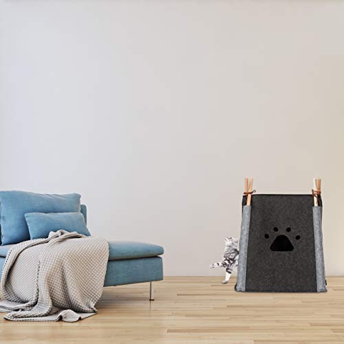 Relaxdays Hundezelt aus Filz & Holz, mit Kissen, 70,5 x 59,5 x 59 cm, hellgrau - 6