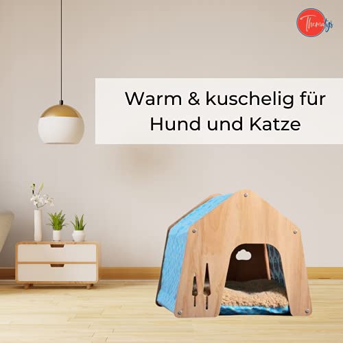 thematys® Hundehütte Indoor | Schlafplatz für Haustiere | Robustes Hundehaus mit Stoffdach + extra Kissen (M (45 x 50 cm), Style 3) - 2